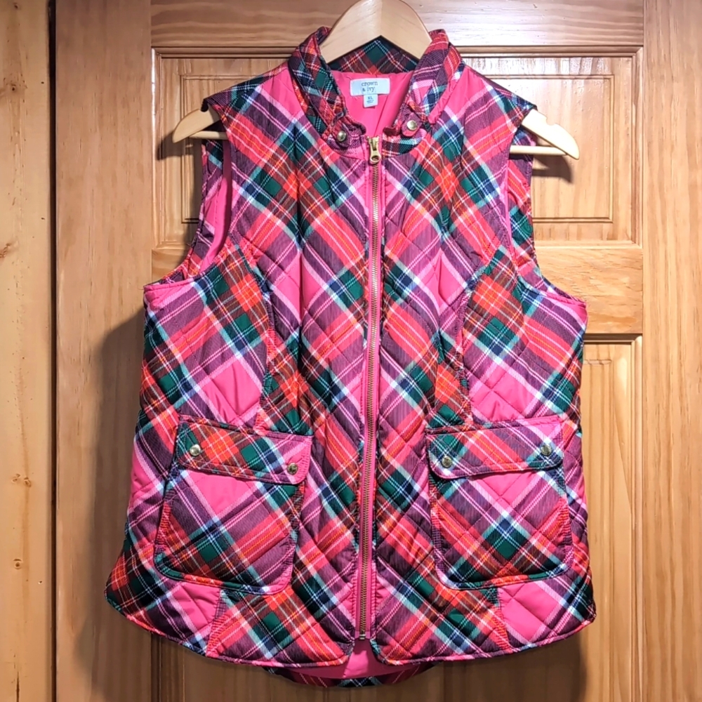 Pink Plaid Quilted Vest